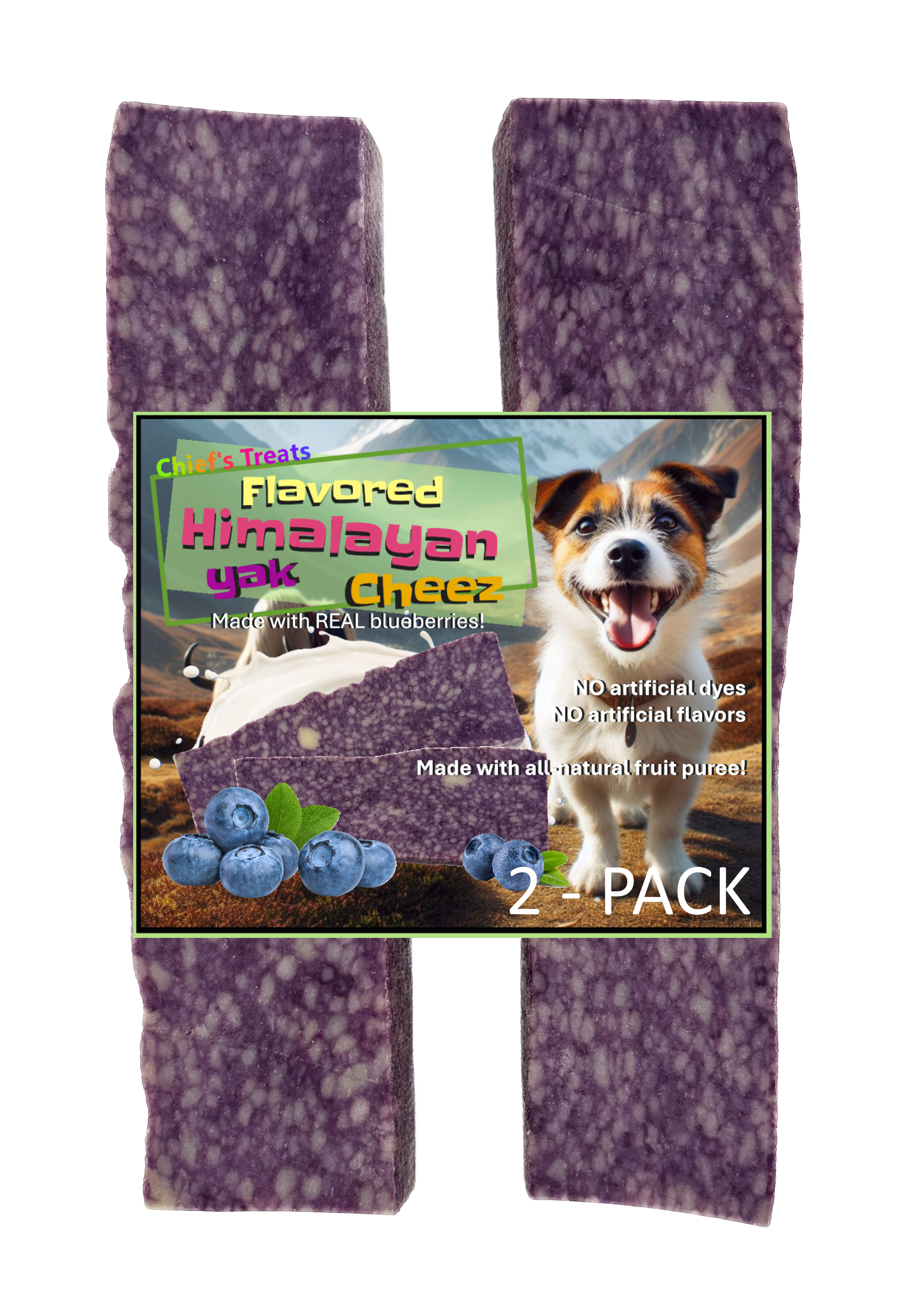 Blueberry Flavored Yak Cheese Chew - Made with REAL BLUEBERRY Puree - Single