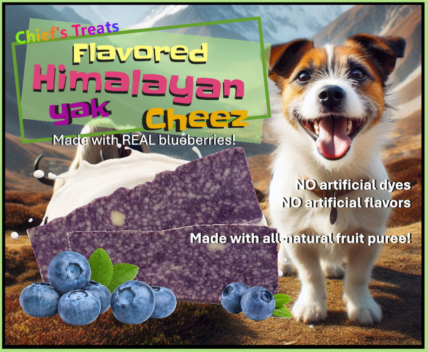 Blueberry Flavored Yak Cheese Chew - Made with REAL BLUEBERRY Puree - Single