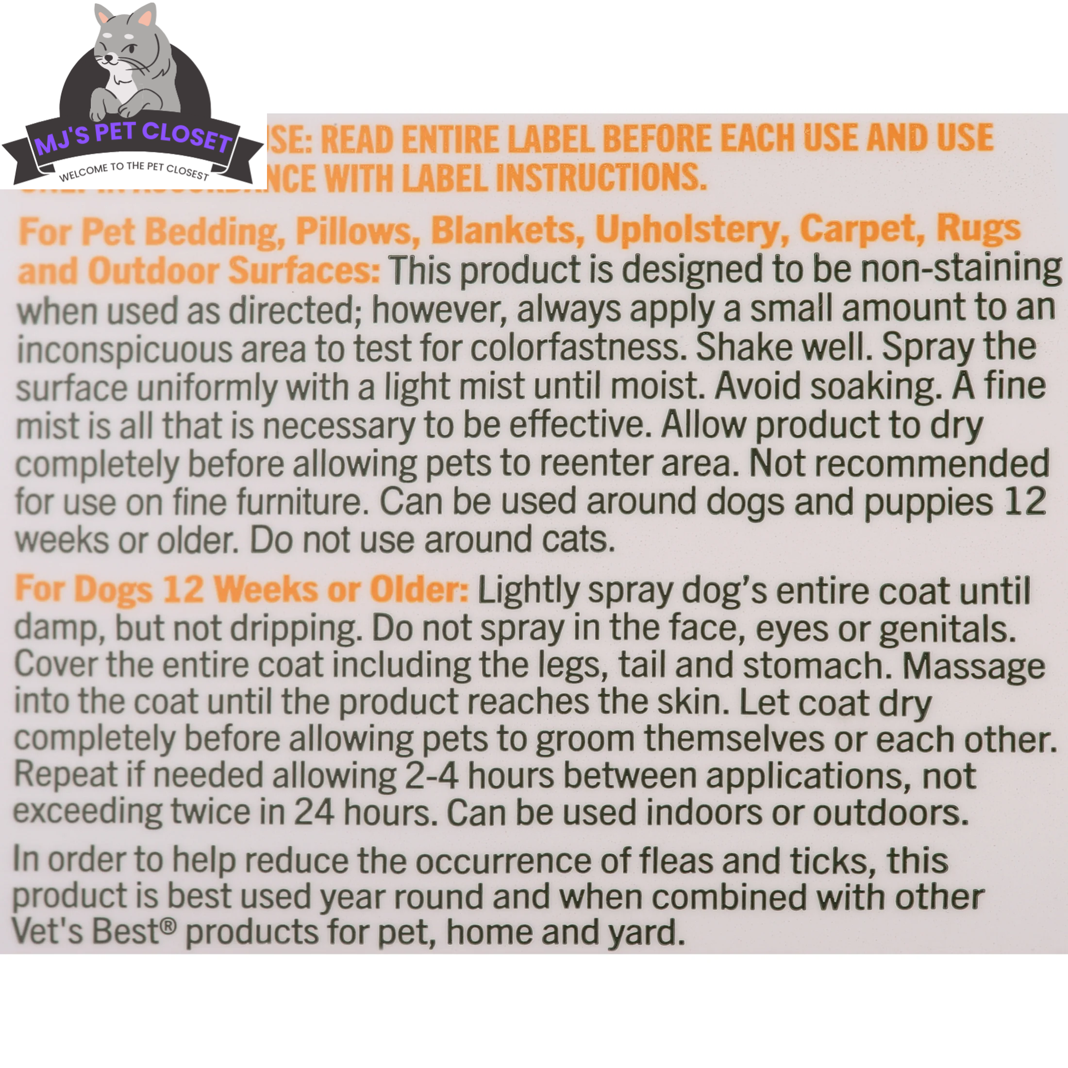 Vet's Best Flea and Tick Home Spray for Dogs - Refreshing Peppermint Scent - 32oz of Powerful Protection