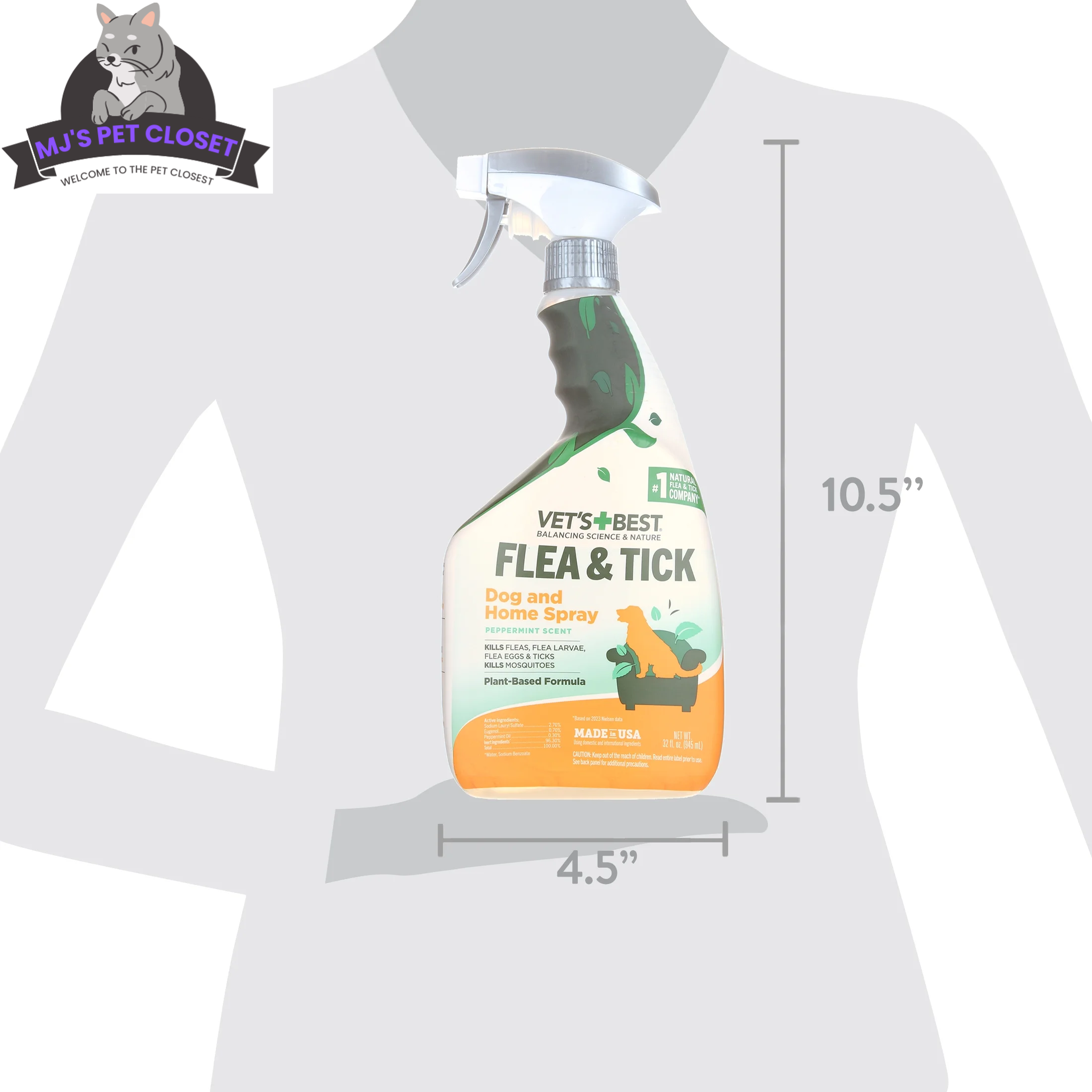 Vet's Best Flea and Tick Home Spray for Dogs - Refreshing Peppermint Scent - 32oz of Powerful Protection